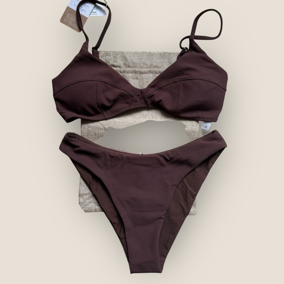Berlook - Coffee Ribbed V-Neck Bikini Set – Size M (NWT) - Picture 4 of 11